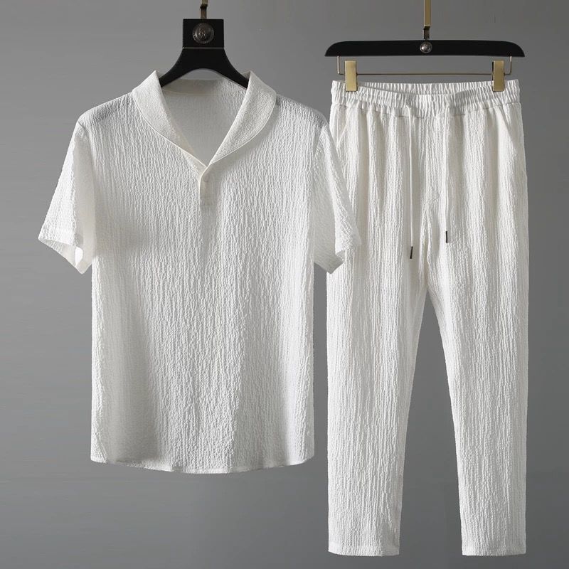 Conjunto de ropa para hombre, camisa y pantalones clásicos de moda, informal de negocios, talla M-4XL, verano, 2024