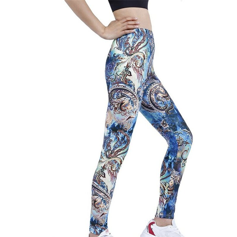 Женские леггинсы с эффектом пуш-ап VISNXGI, одежда для фитнеса с абстрактным голубым граффити, пикантные дышащие леггинсы с высокой талией для тренировок, 2022