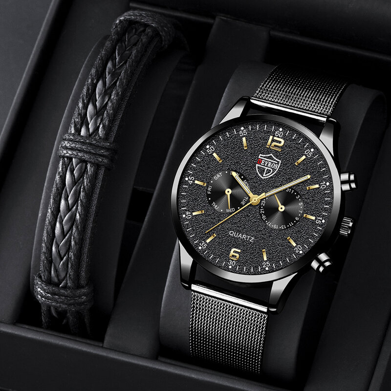 Jam tangan Stainless Steel pria, arloji bisnis mewah sabuk jala Quartz olahraga bercahaya