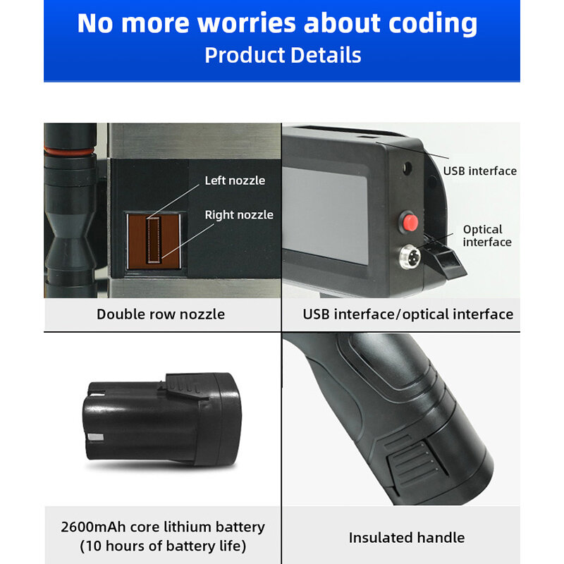 Inkjet Printer Intelligent Portable Handheld Inkjet Printer Coding Machine QR Code Batch Code Bar cod Label Date Words