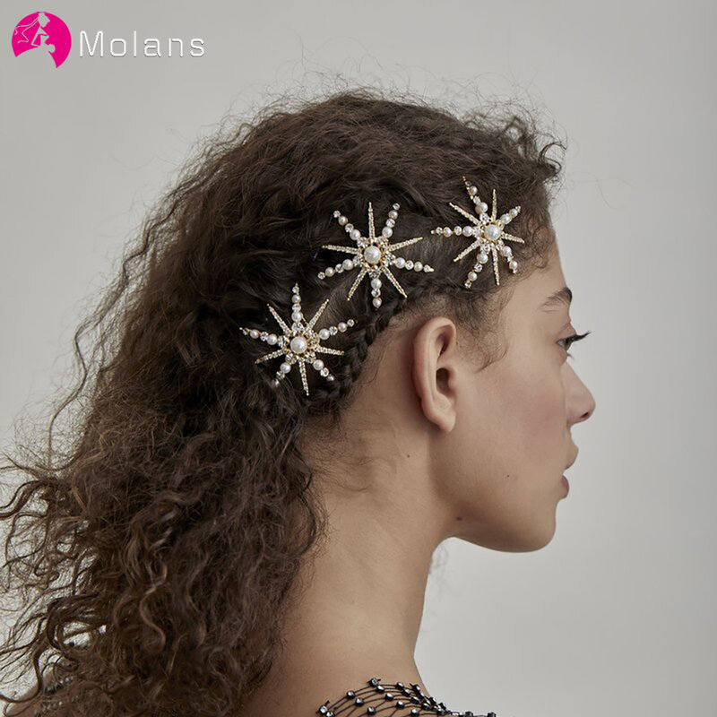 Molans-Peignes à cheveux de mariage en perles de cristal pour femmes, accessoires pour patients, pièce de sauna en biscuits étoile, ornements de cheveux de mariée, bijoux
