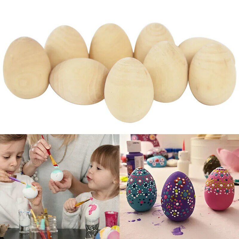 Huevo de Pascua de madera sin terminar para niños, decoración de grafiti Manual, juguete de Educación Temprana, suministros de fiesta de Pascua, 5 unidades