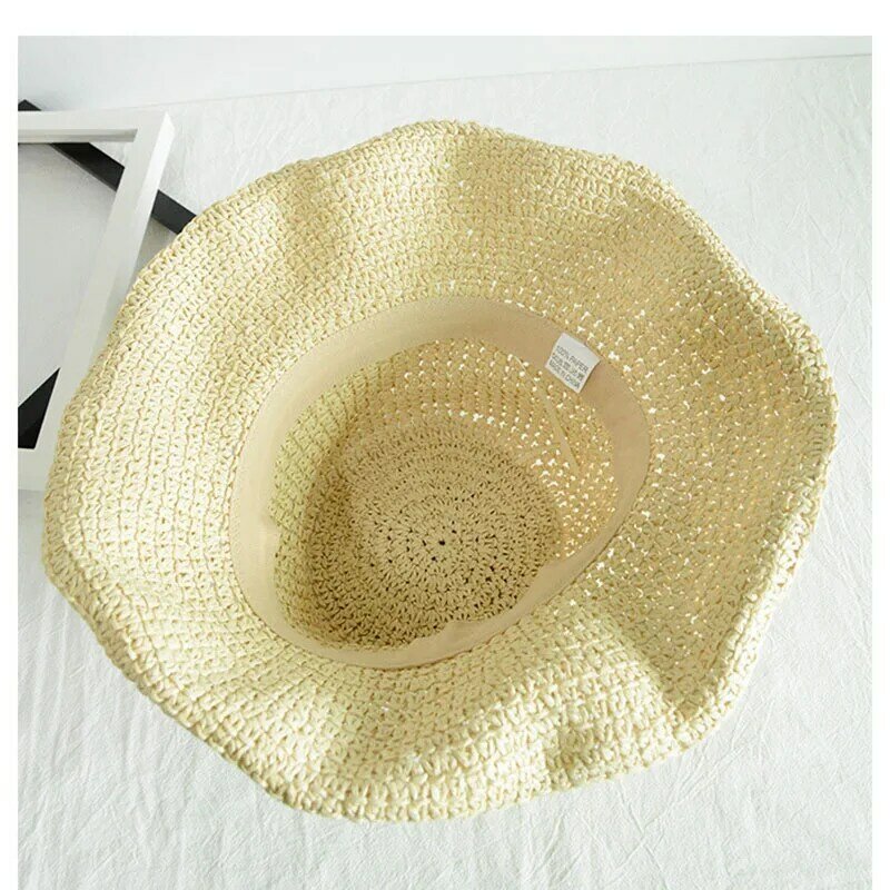 Chapéu de palha dobrável feminino, chapéu de palha com viseira curta para o verão, praia e férias 2021
