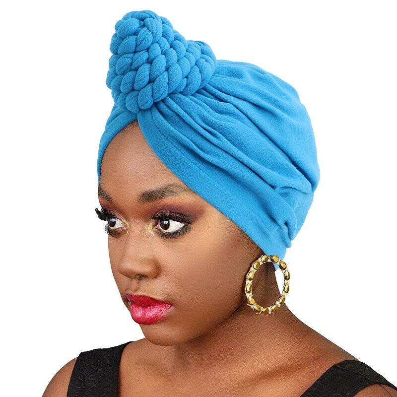 New Braided Knotted Turban Headwrap Soild Color Bandanas Stretchy Beanies Hat Women's Muslim Hijabs Party Outdoor Soft headwear