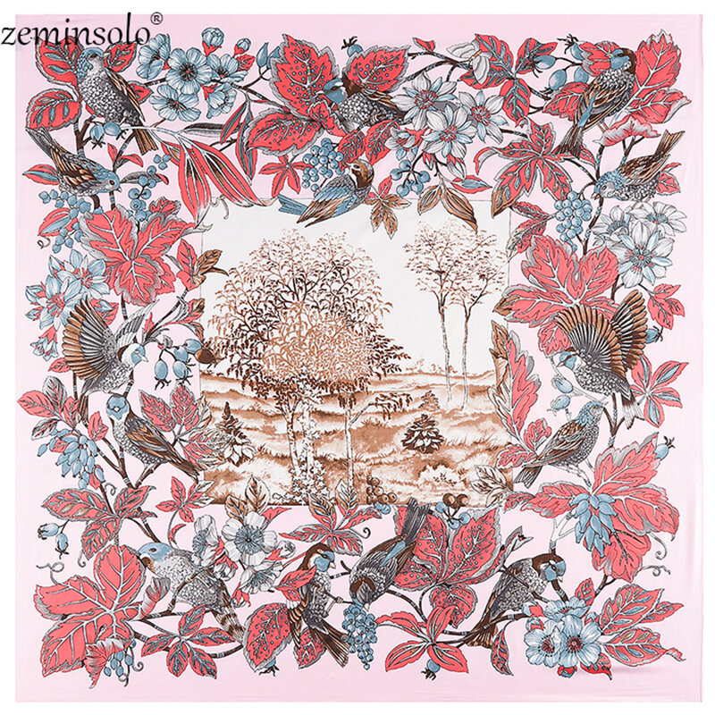 Clássico floral impressão marca de luxo lenço bandana inverno lenços sarja lenço quadrado de seda lenço feminino lenço xales lenços para senhoras