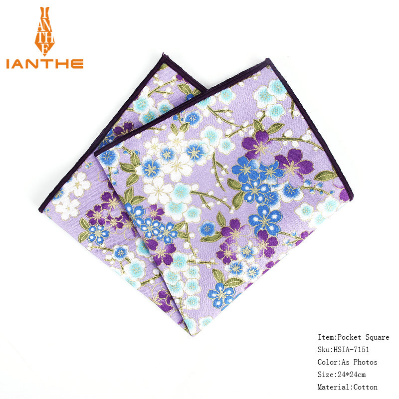 Lenço de algodão Paisley floral para homens Quadrados de bolso, moda, toalhas vintage, impressão Hanky, 25x25cm, novo