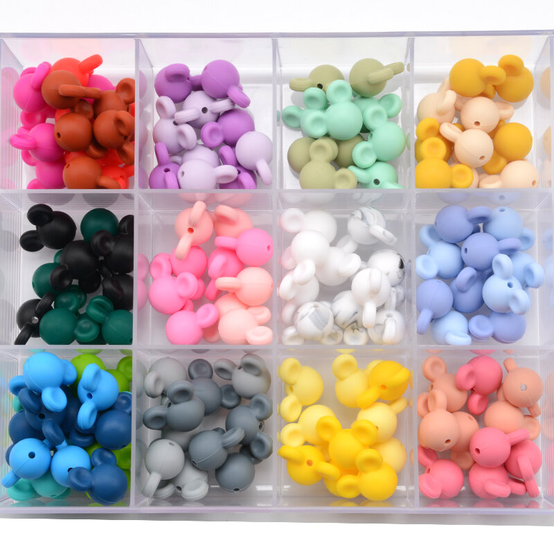 LOFCA 10pcs/lot Mouse Silicone Beads Baby Teether Toy Soft Chew Teething BPA Free DIY Charm Necklace Food Grade Jewelry
