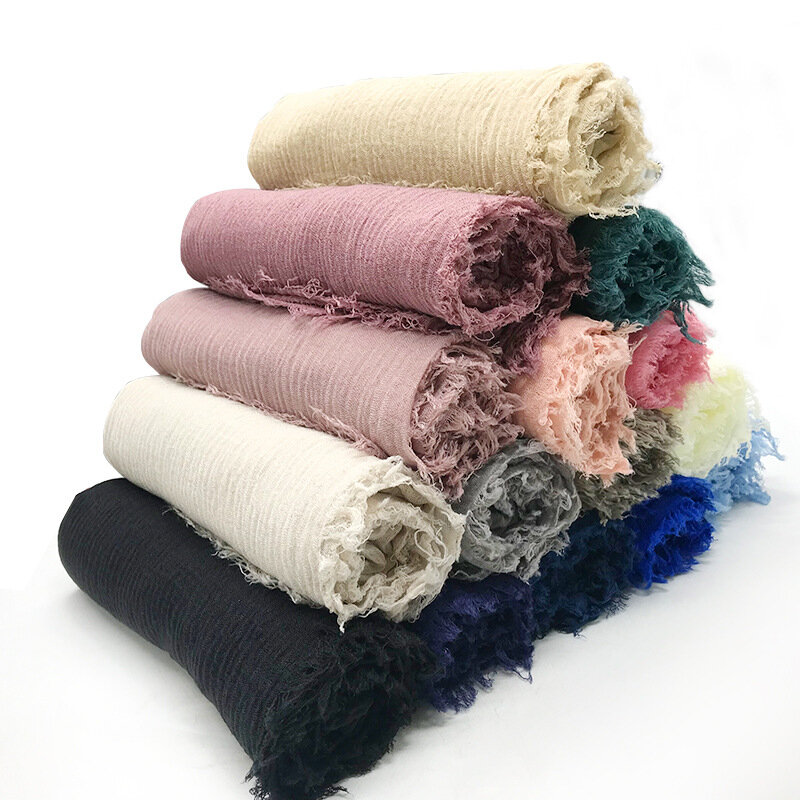 Soft Cotton Crinkle Hijab cachecol para mulheres muçulmanas, lenços de cabeça lisa, Turbante, Xales e Wraps, Hijab monocromático, 2022