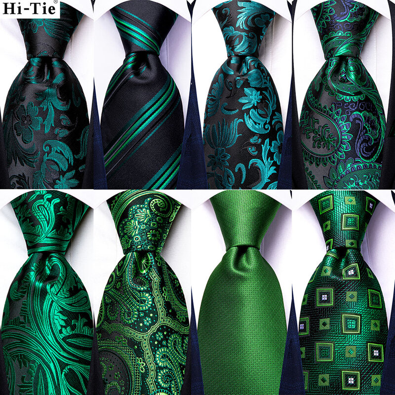 Hi-Tie темно-зеленый мужской галстук Цветочный Пейсли Шелковый Свадебный галстук Карманный квадратный набор вечерние Бизнес Модный дизайнерский дропшиппинг