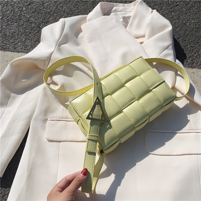 Плетеные сумки с клапаном, квадратная сумка через плечо, новинка 2020, Высококачественная дизайнерская женская сумка из искусственной кожи, д...