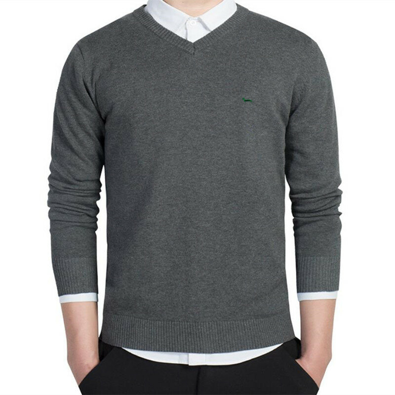 New Winter Brand Men Casual V-Neck Solid Keep Warm Sweater 100%Cotton  Harmont Embroidery Long Sleeve Blaine Sweaters