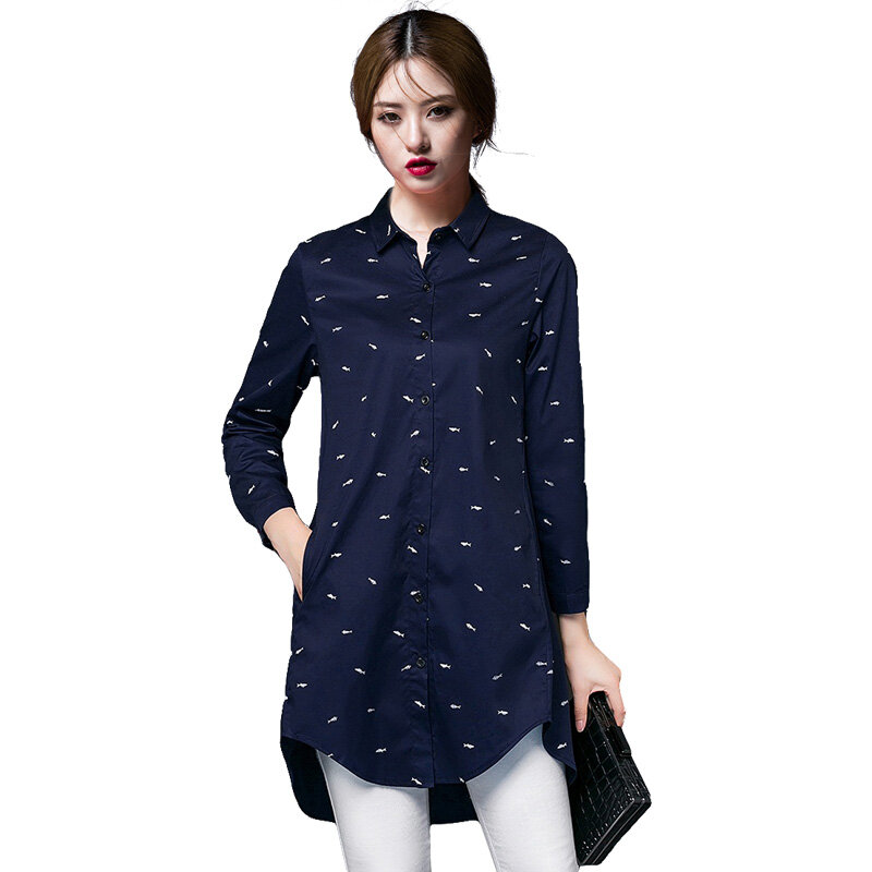 Blusa de algodón 100% para mujer, camisa de talla grande, Tops y blusas para primavera y otoño, envío gratis