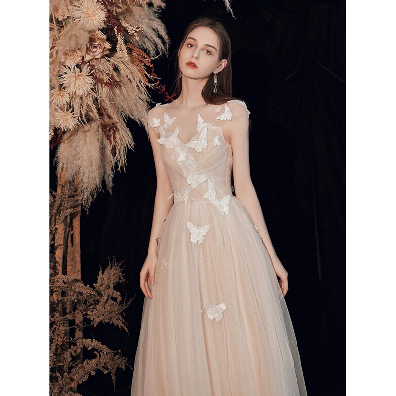 Вечернее платье с аппликацией в виде бабочек, сказочное платье 2020 в западном стиле, для провозглашения тостов, Весна Вечеринка, свадебный банкет
