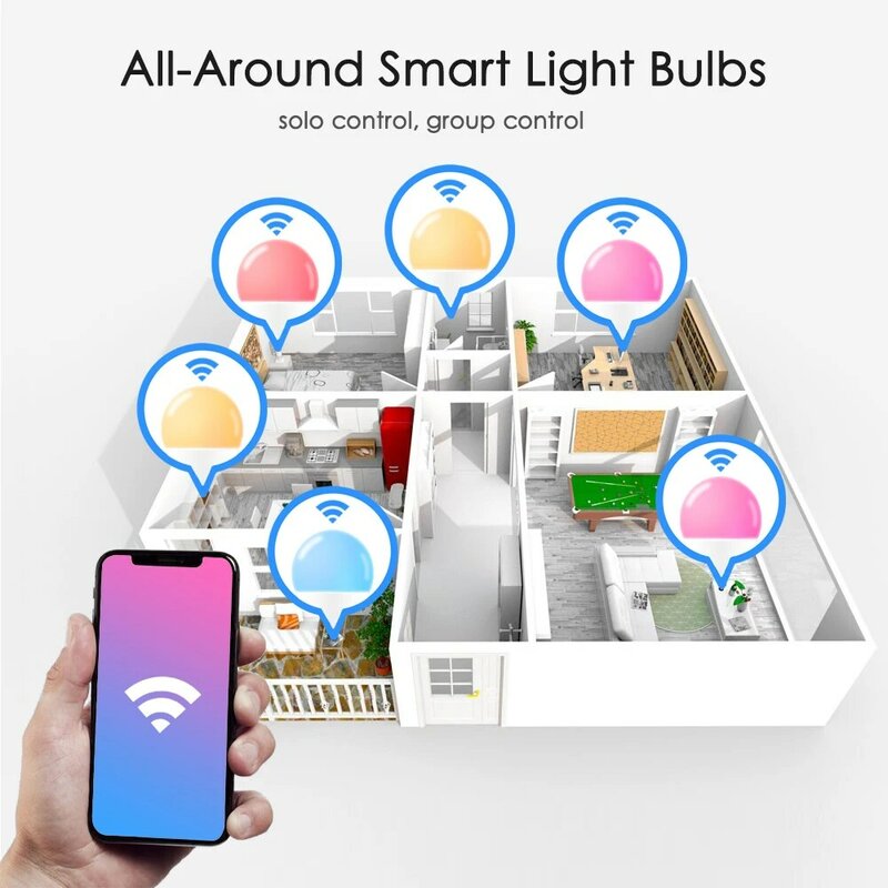 WiFi Smart Light Bulb 15W E27 LED Lamp Color Changing Magic RGB +White Work Alexa Google Home Yandex Alice Dimmable Timer