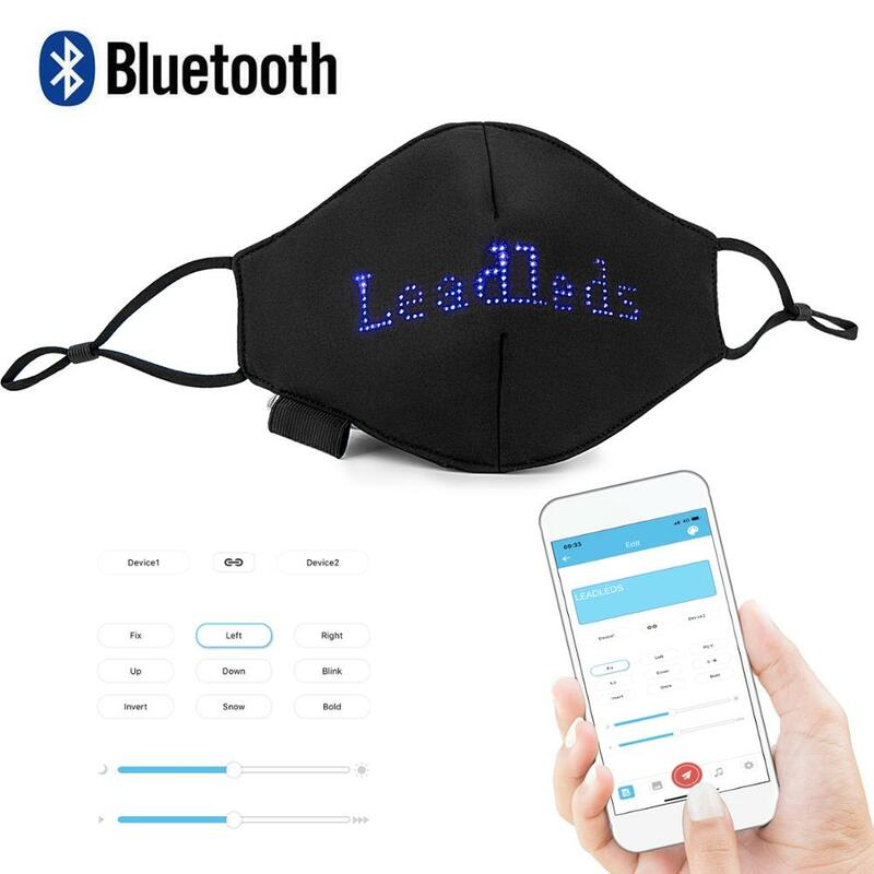 Bluetooth programável reusável display led algodão máscara facial embutido bateria módulo led matriz mensagem de rolagem programável