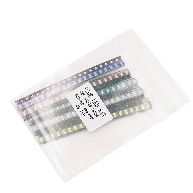 1206 SMD LED 조명 패키지, 레드, 화이트, 그린, 블루, 옐로우, 1206 키트, 무료 배송, 5 색 x 20 개 = 100 개