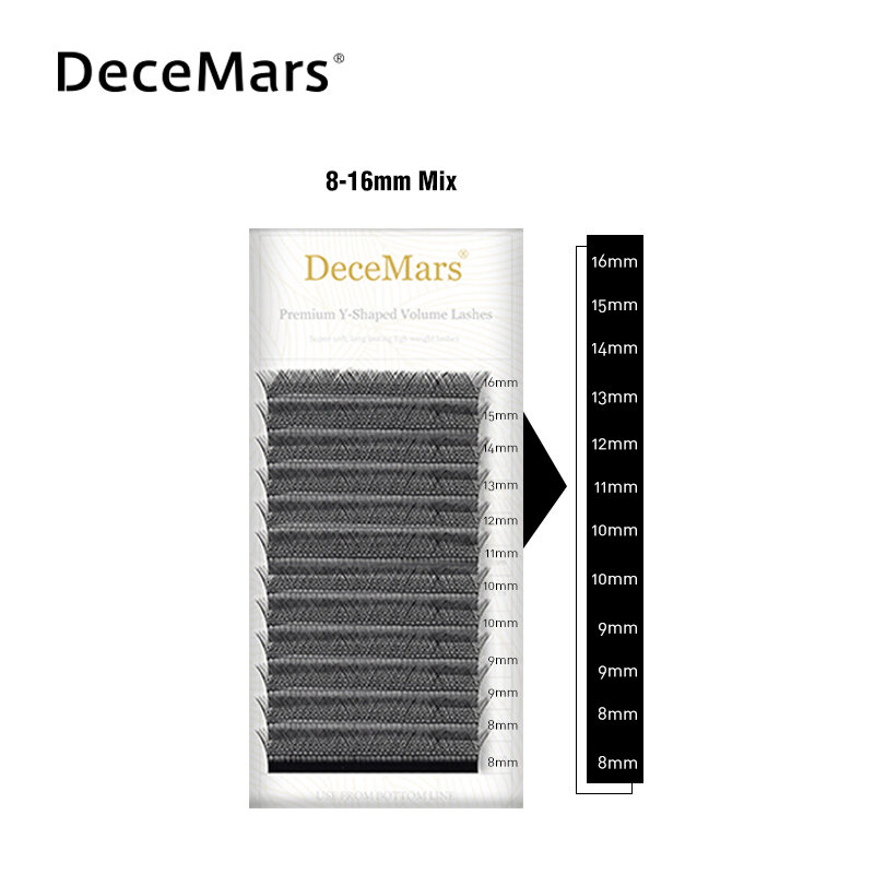 DeceMars 블랙 브라운 속눈썹 연장, YY 모양, 팁 2 개, C D 컬, 고품질, 개별