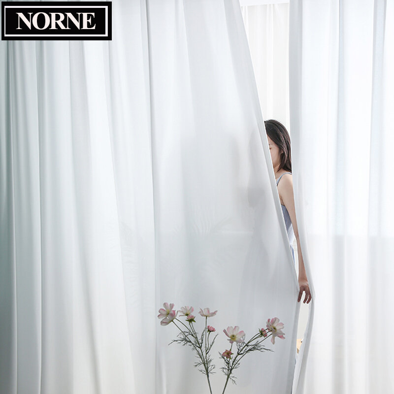NORNE-Cortinas transparentes de gasa de alta calidad para el hogar, lujosa cortina de tul para sala de estar y dormitorio, color blanco liso, para decoración de puertas y ventanas