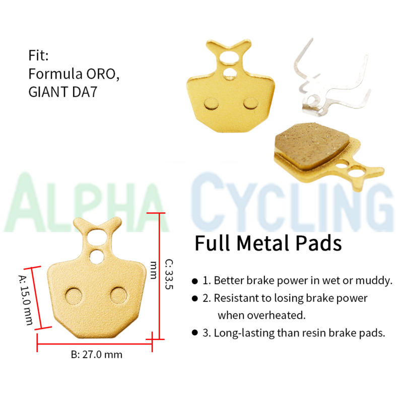 Pastilhas de freio a disco de bicicleta para fórmula oro k18 k24 puro, para pinça gigante da7, 4 pares, ultra classe, metal completo
