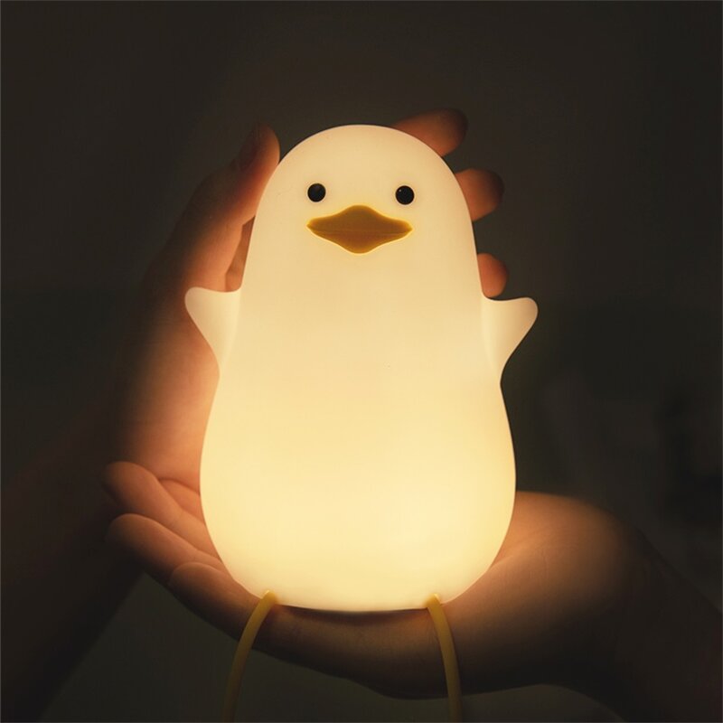 Cute Duck LED Night Lamp Cartoon Silicone USB ricaricabile Sleeping light Touch Sensor Timing lampada da comodino per camera da letto per regalo per bambini