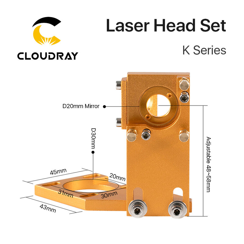 Set Kepala Laser CO2 Seri Cloughik Lensa D12 18 20 Fl50.8 Mm Warna Emas untuk Mesin Pemotong Pengukir Laser 2030 4060 K40