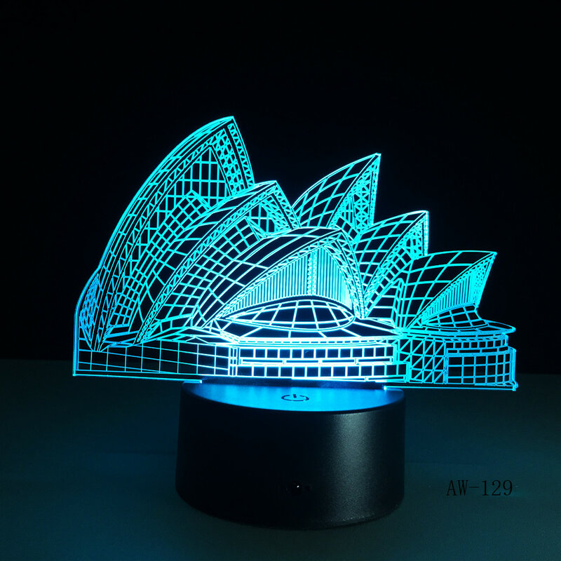 Fashion Night Light Romantic Sydney Opera House USB Touch 7 Color Change Lamp luminaria 3D LED Office Party Decor Light 129