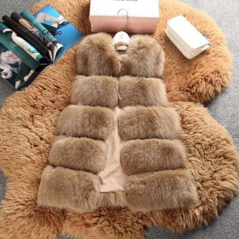 Women's Faux Fox Fur Sleeveless Vest 2020 New Autumn Winter Female Warm Outwears Lady Solid Fluffy Middle Long Coat Clothes