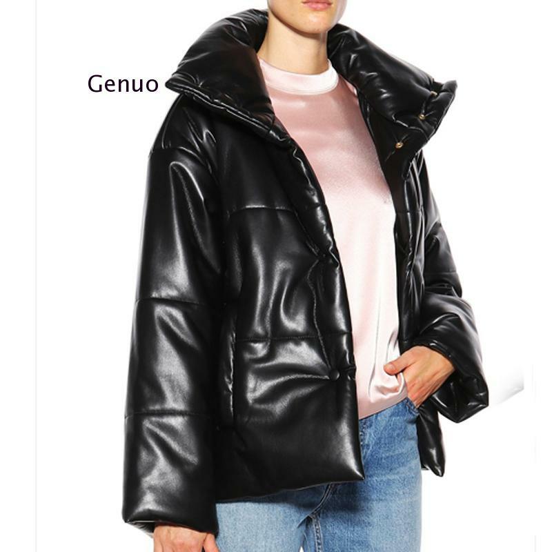 Gola de couro do plutônio parkas moda feminina sólida alta imitação casacos de couro feminino elegante grosso algodão jaquetas senhoras