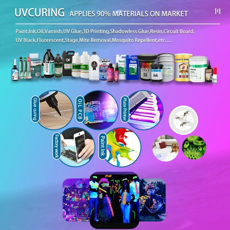 UVCURING3.0-600ポリプロピレングリッシングランプ,カラーブラック,ハイパワー,紫外線,ガラスまたはキラキラの印刷用