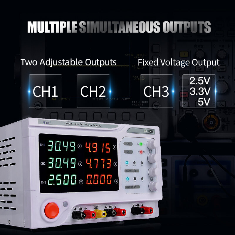 A-BF DC Lab Power Supply Bench Source Stabilized Voltage Regulator Four Digits Multi Channel Three Way Power Bench 30V 3A 5A