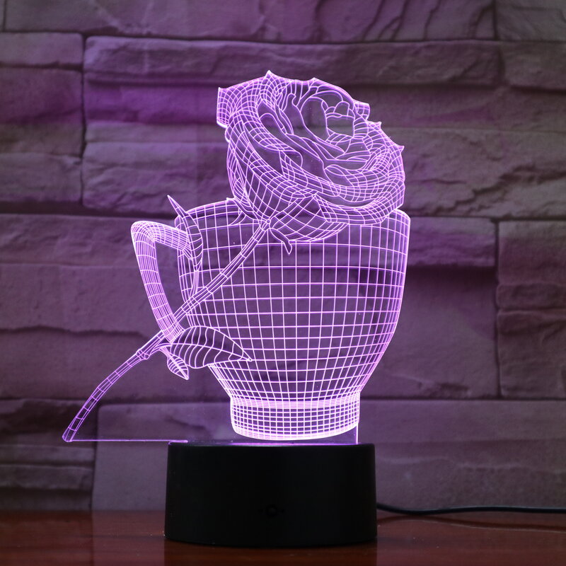Lámpara LED de noche para parejas, lámpara de escritorio de carga USB 3D para parejas, regalo de cumpleaños, corazón flor Corazón, rosa, expresión de amor