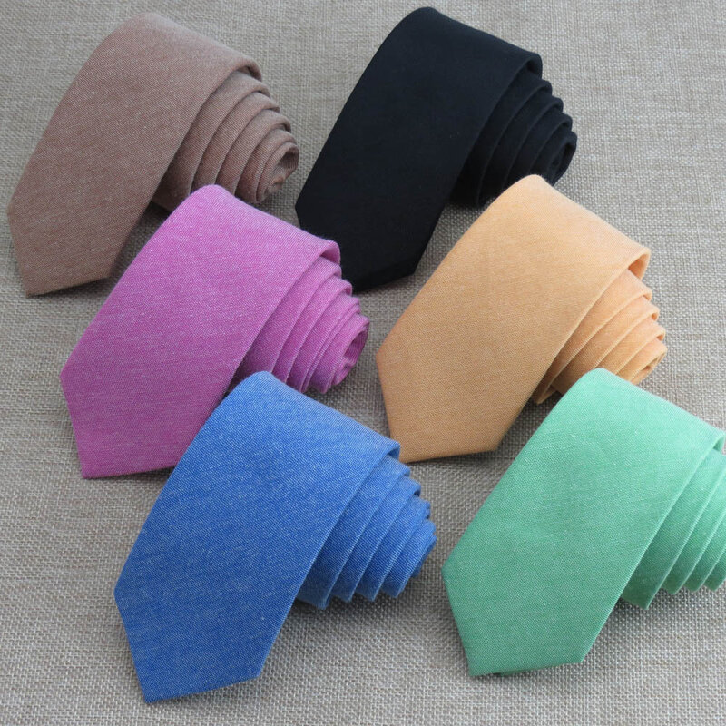 15colors Candy Colors Linen Cotton Mens Ties Solid Color 6cm Skinny Tie Corbatas Para Hombre Gifts for Men Wedding Party Necktie