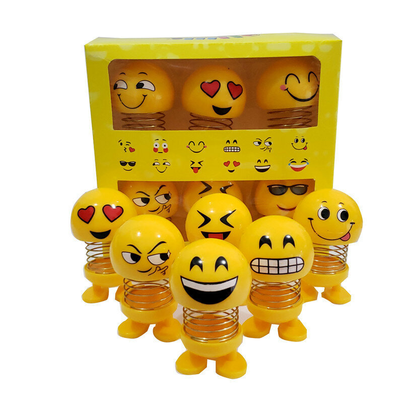 6 Pieces 8*5cm Big Size Cute Smile Face Shaking Head Toys Car Ornament Doll Automobile Stickers Dashboard Decoration Accessories