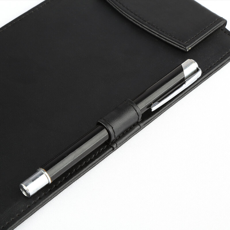 A6 Size Black Clamping Clip board PU Leather Menu Folder Hotel Restaurant Serving Hand-Held Writing Pad With Pen Holder