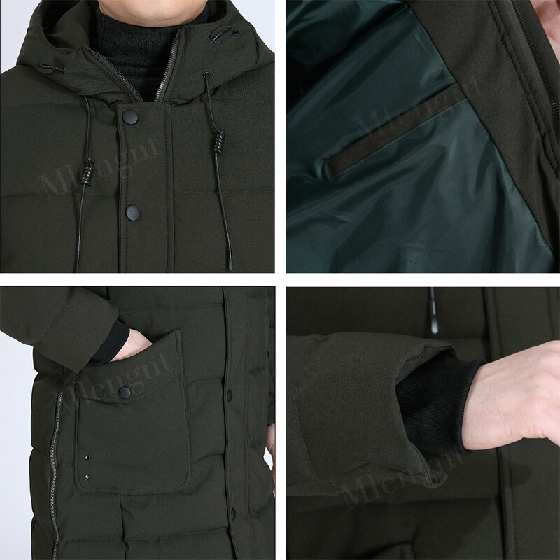 Jaket Panjang Berkerudung Musim Gugur Musim Dingin Pakaian Pria Tebal Solid Sederhana Ukuran Besar 3XL-8XL Pakaian Luar Pria Hangat Berlapis Katun
