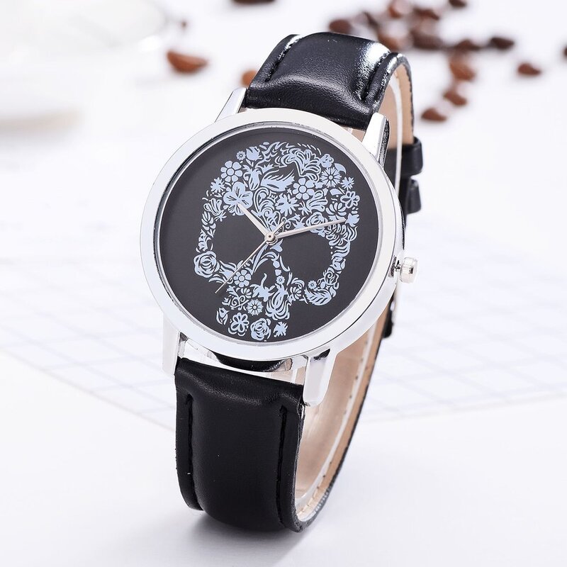 Skull Head Pattern Quartz Wristwatches Women Simple Fashion Hours Watch Luxury Female Leather Belt Woman Watches