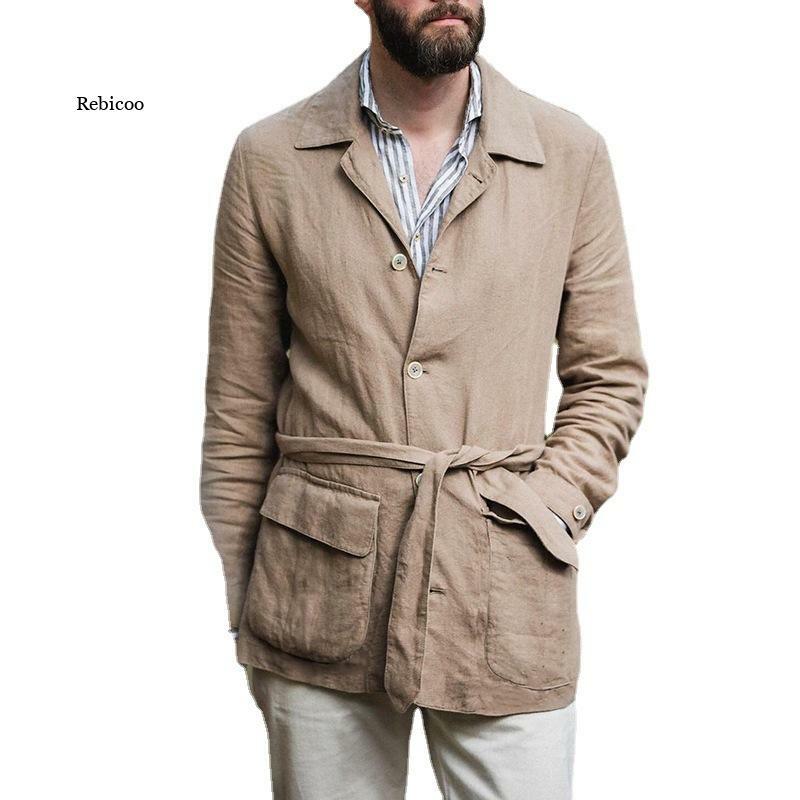 Jacket Men Autumn Solid Color Slim Long-Sleeved Coat Casual Single Breasted Pockets Spring Men Jacket New