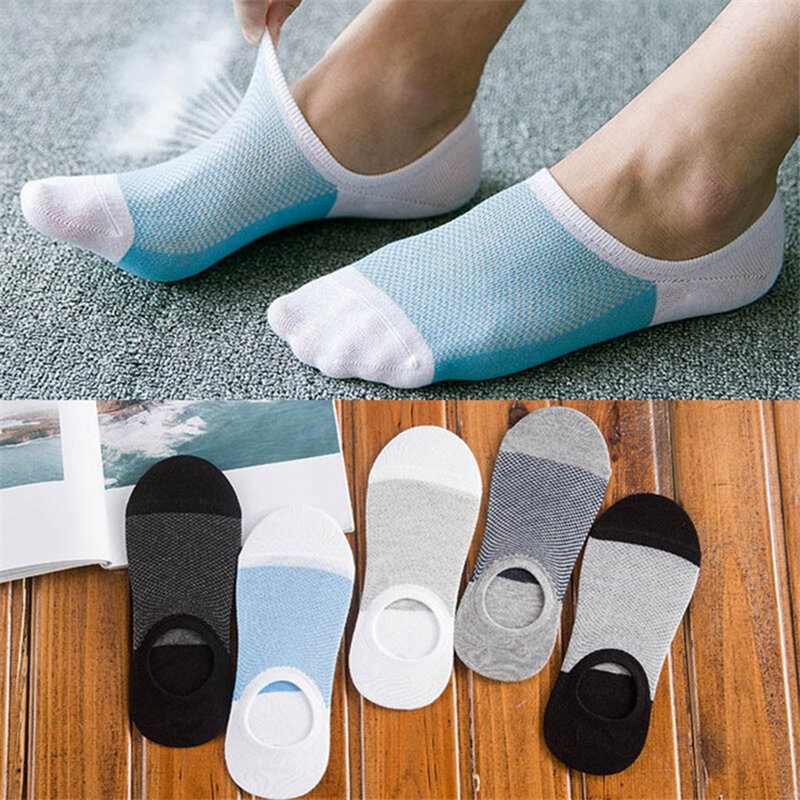 Chaussettes de compression invisibles en silicone non ald pour hommes, chaussettes de rinçage pour hommes, chaussettes de bateau respirantes en coton Meias, haute qualité, mode, 5 paires