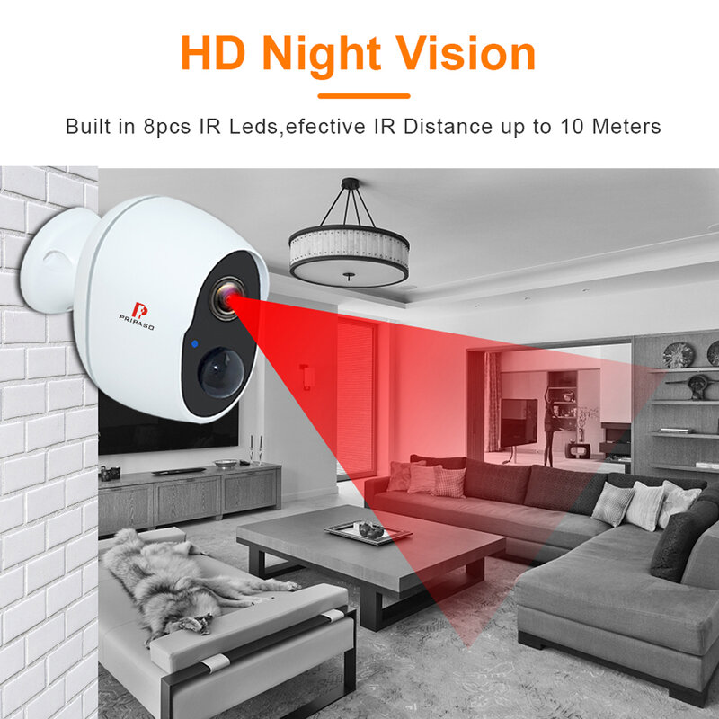Câmera CCTV WiFi ao ar livre, 1080P Low Power, Bateria Recarregável Cam, Detecção de Movimento PIR, Segurança Sem Fio, Vigilância IP, Novo
