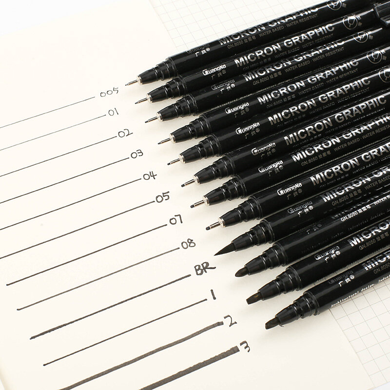 Para micro-linha canetas 12 pçs marcador de arte à prova dwaterproof água archival tinta fineliner canetas para mão carta esboço artista desenho escova caneta