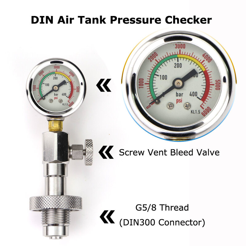 Comprobador de presión de tanque de aire DIN para buceo, medidor de 400bar y 350bar, nuevo