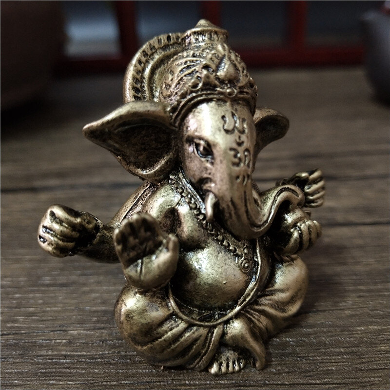 اللون البرونزي الرب تمثال غانيش بوذا الحلي الفيل الهندوسية الله النحت التماثيل ديكور غرفة مكتب المنزل بوذا التماثيل