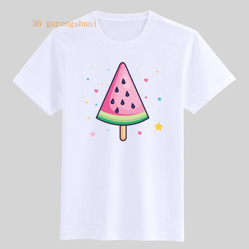 Милые футболки с рисунком арбуза и мороженого, футболка для мальчиков с звездами и сердцами, детская одежда, рубашки для девочек, детская футболка
