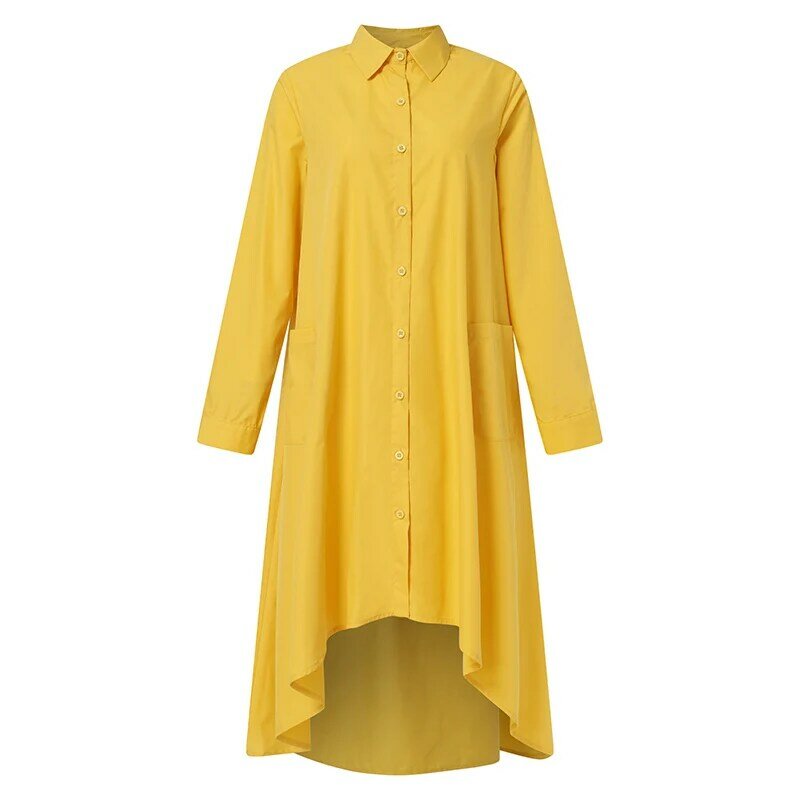VONDA-Robe chemise à col rabattu pour femme, grande taille, robe bohème, robe de soirée éducative, manches longues, robe d'été décontractée, 2023