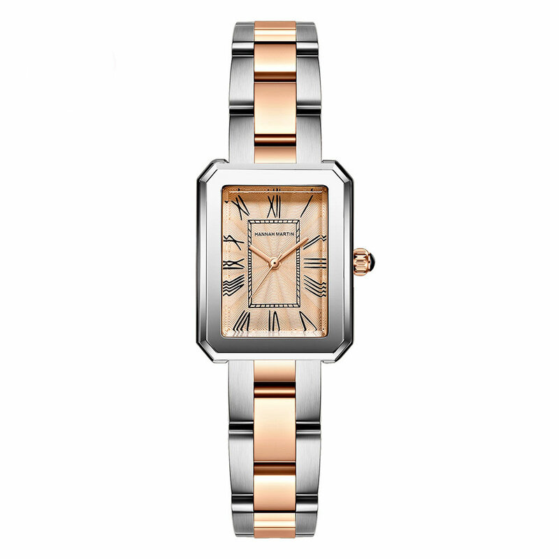 럭셔리 일본 무브먼트 실버 로즈 골드 스테인레스 스틸 여성용 시계, 직사각형 로마 숫자 방수 손목 시계