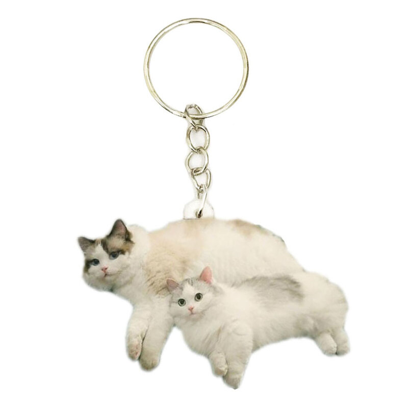 Porte-clés chat blanc en acrylique pour mère et fils, en acier, à la mode, pour homme et femme, jouet enfant, cadeau pour petit ami