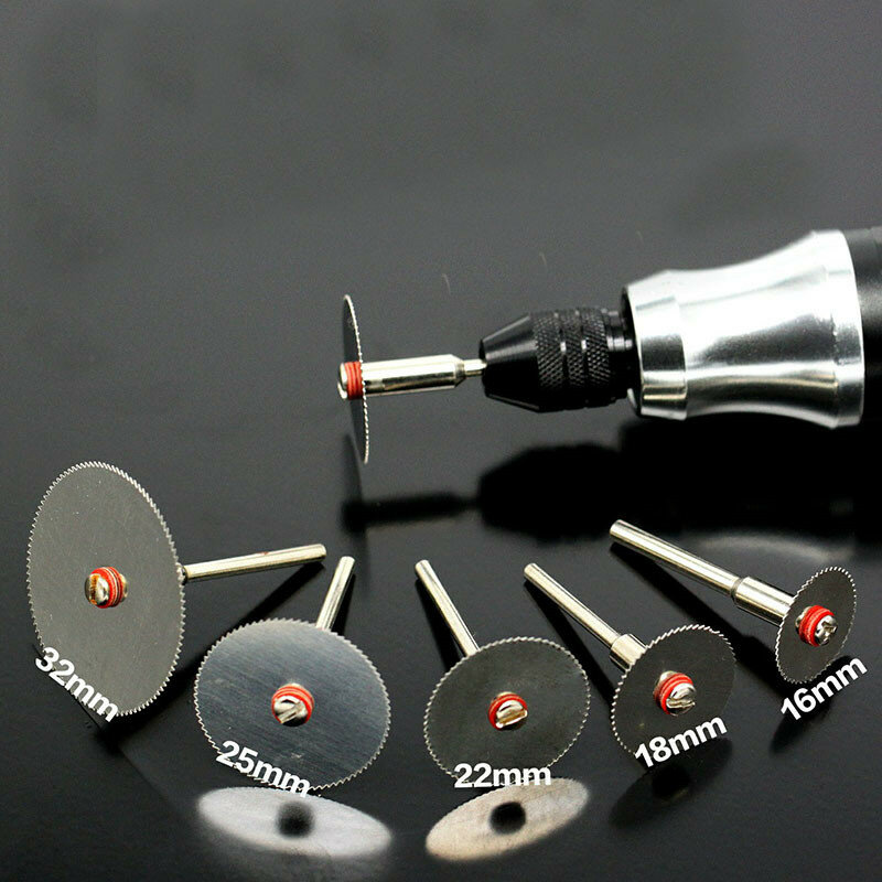 6Pcs/set Stainless Steel Slice Metal Cutting Disc with 1 Mandrel for Dremel Rotary Tools 16 18 22 25 32mm Cutting Disc