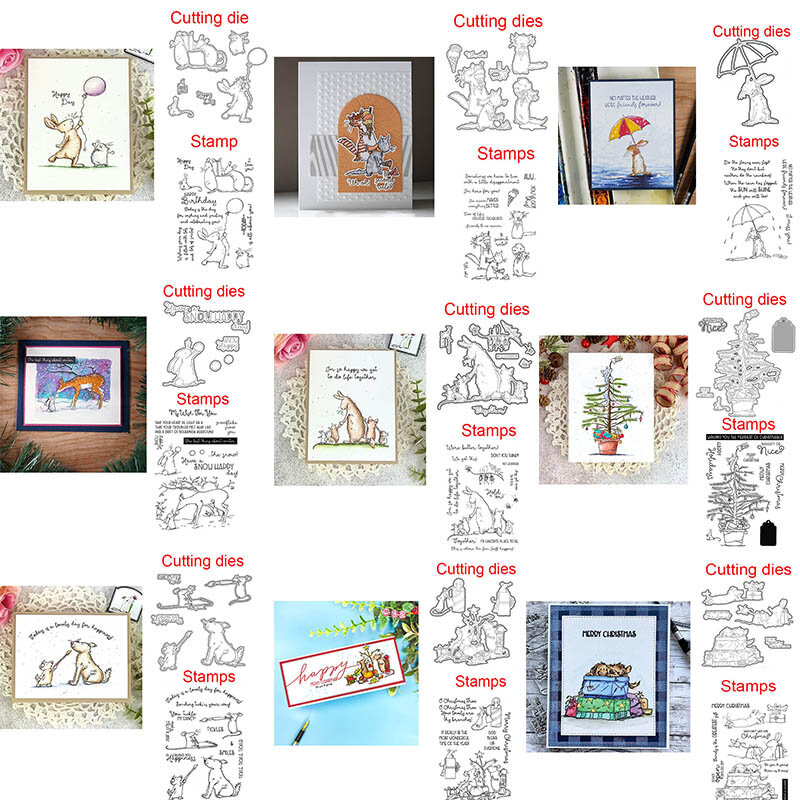 Troqueles de corte y sellos de Navidad de pequeños animales para álbum de recortes, plantilla de grabado artesanal, fabricación de tarjetas troqueladas