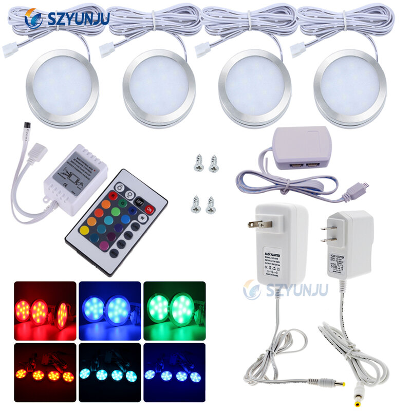Kit de alimentación LED para debajo del gabinete, luz de disco con Control remoto RGB de 24 teclas, DC12V, 2/3/4/6/8 piezas, 1A, 2A