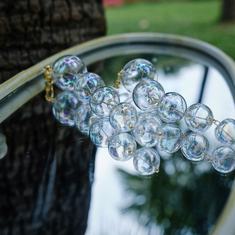 Original francés elegante 5 burbujas pendientes de gota joyería única bola de cristal soplado a mano cuelga largo grande para las mujeres